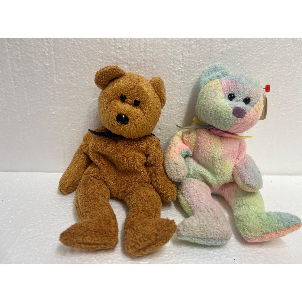 LOT 2 TY Beanie Baby GROOVY and FUZZY Teddy Bear Retired Plush